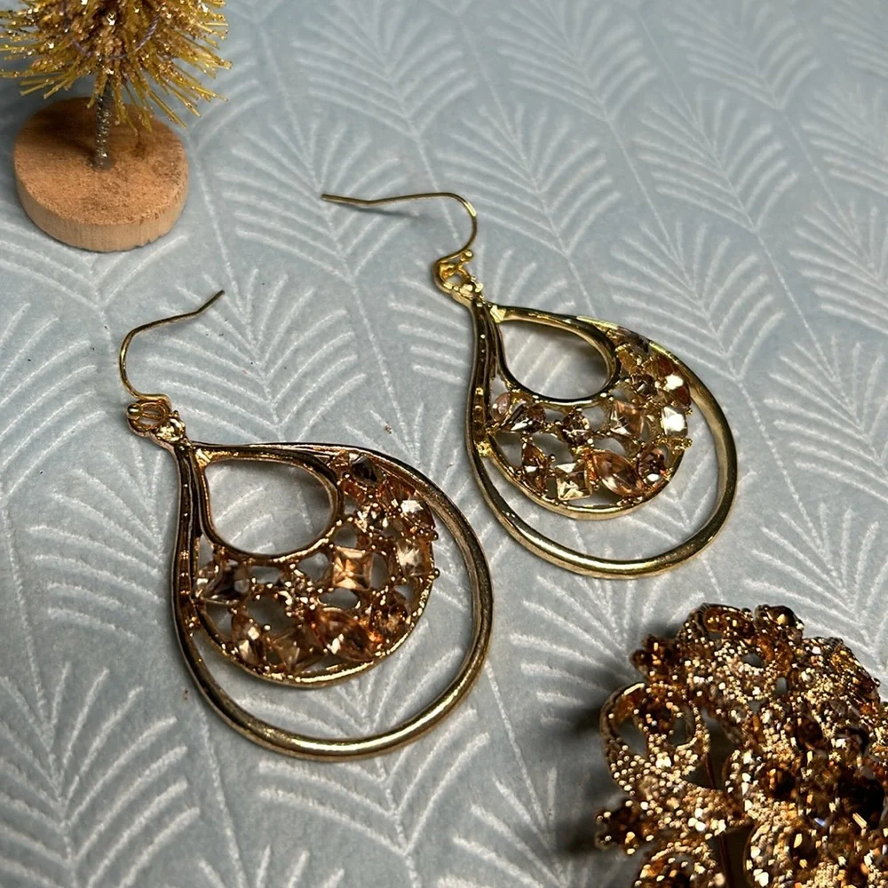 ✨Dazzling brown stone broach and earring set - Picture 4 of 13